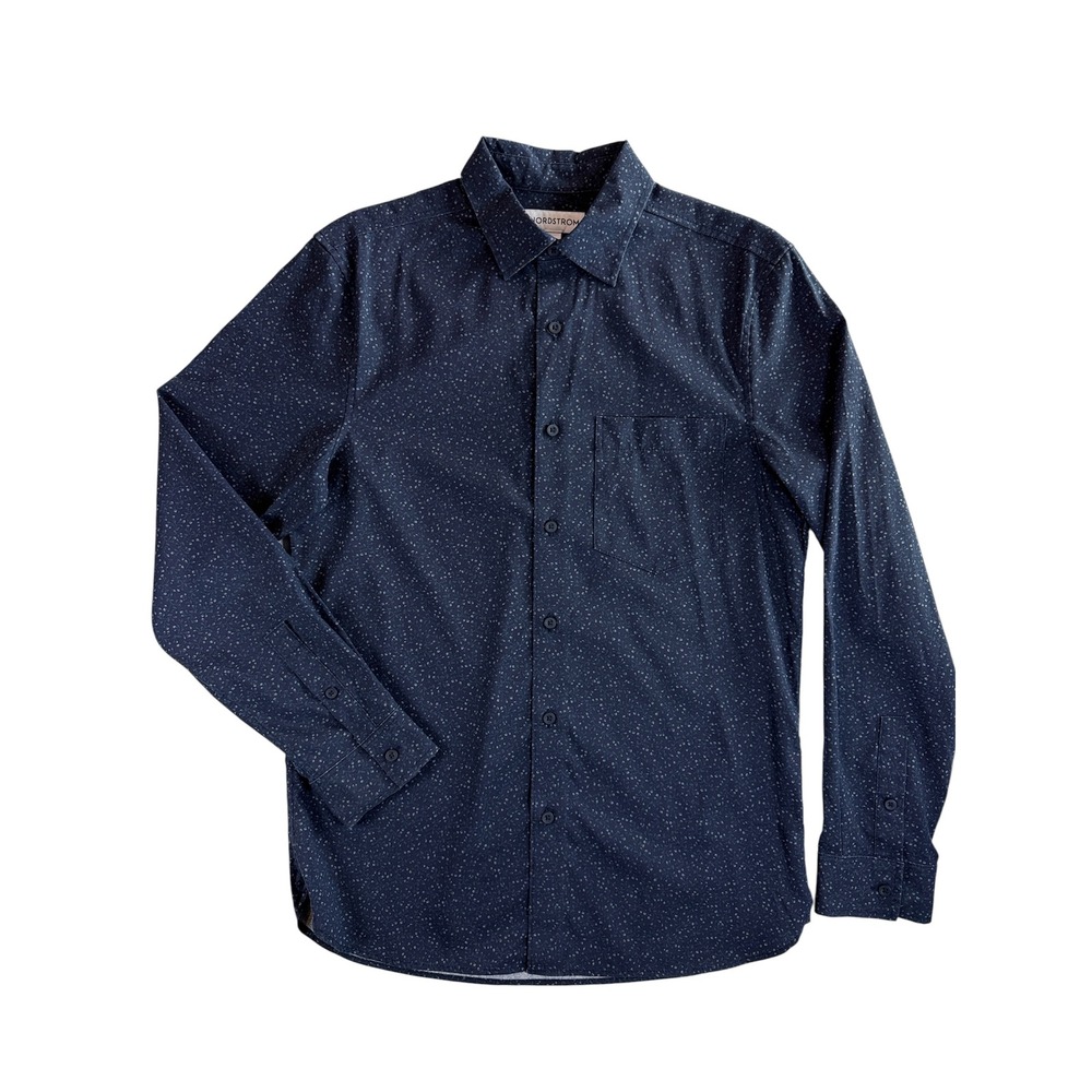 Nordstrom Button Down Shirt Mens S Navy Blue Dotted Long Sleeve XX7502